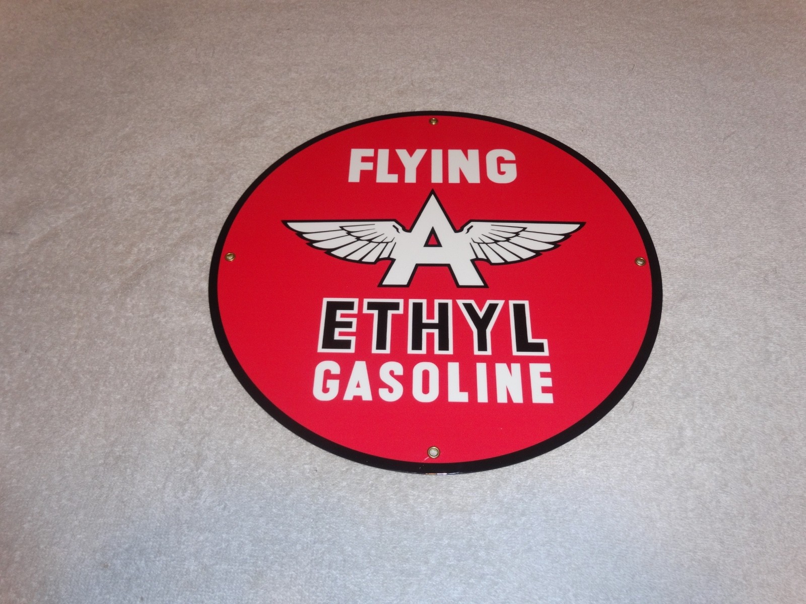 VINTAGE FLYING A ETHYL GASOLINE 11 3/4" PORCELAIN METAL SERVICE STATION OIL SIGN