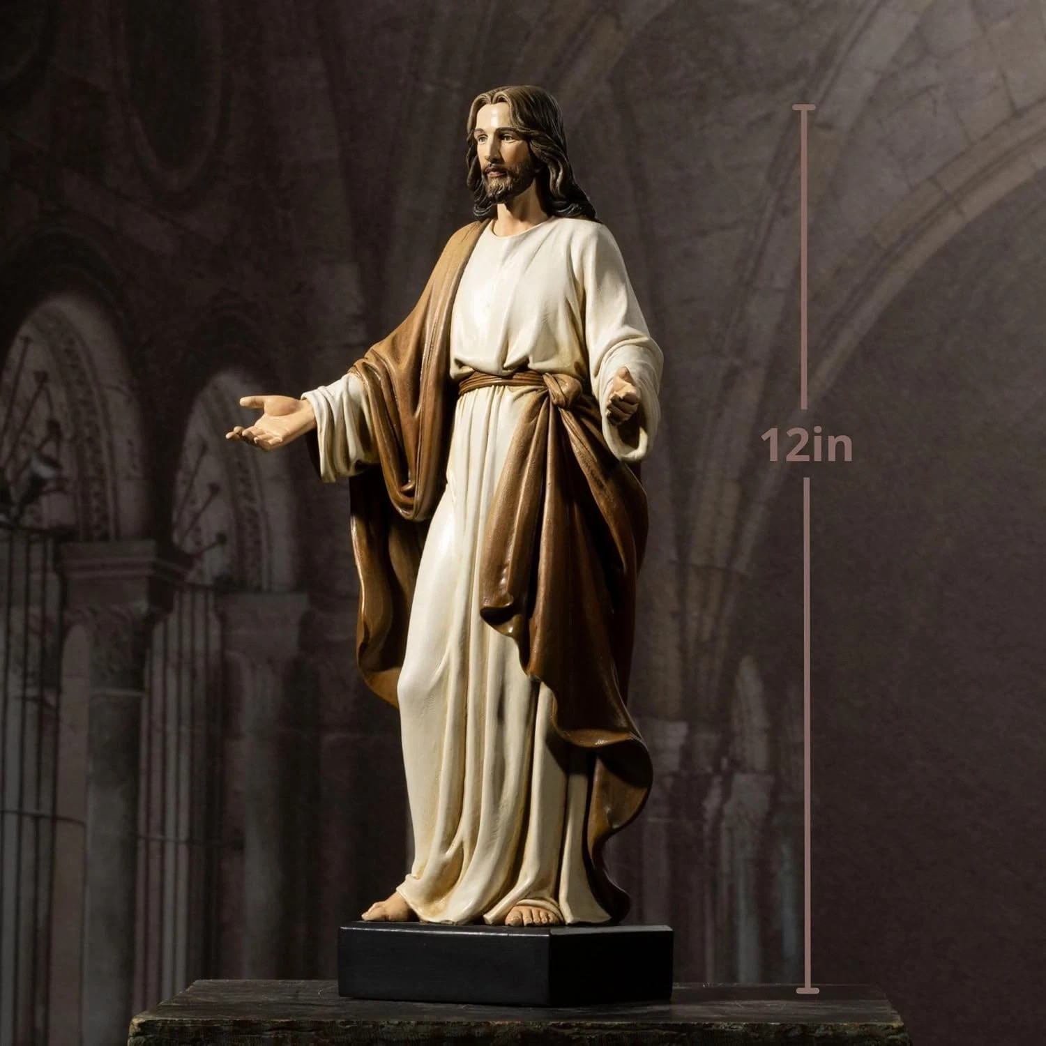 Jesus Statue 12" Hand-Painted Resin Open Arms Christian Religious Home Decor