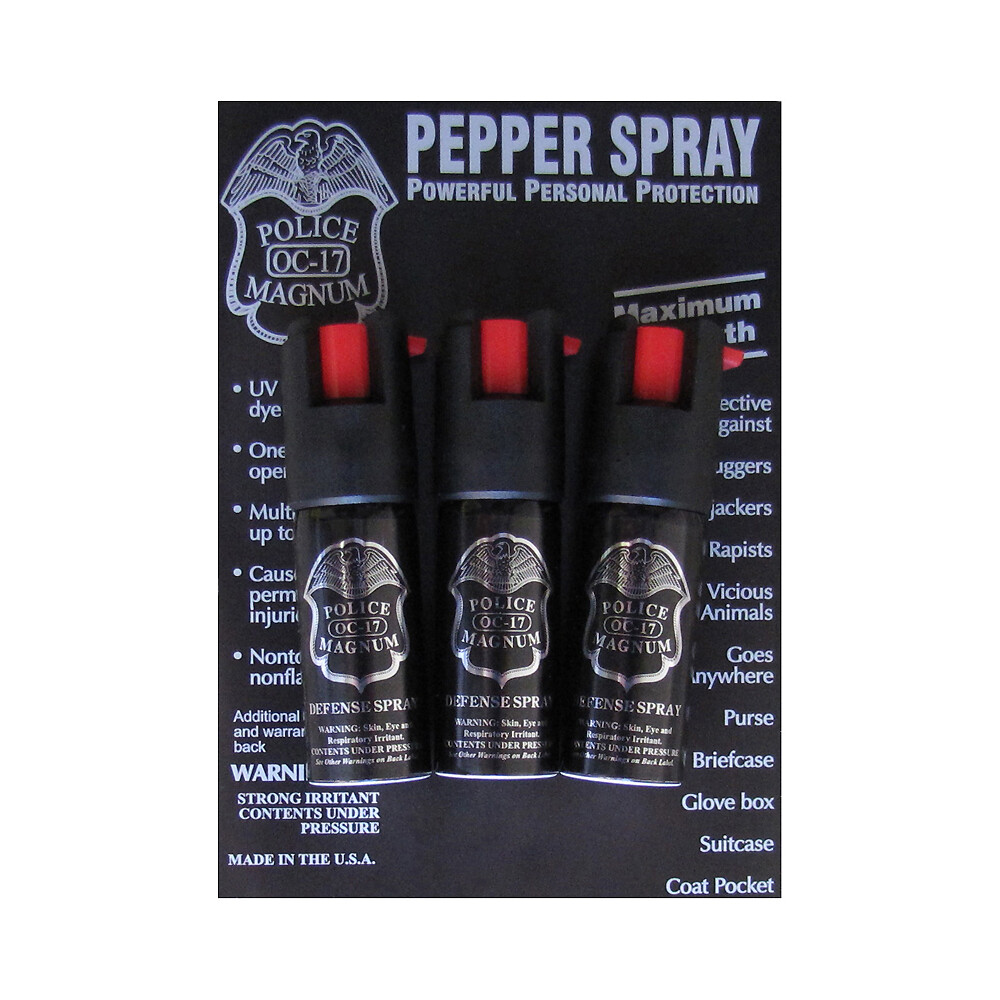 3 Pack POLICE Magnum PEPPER Spray 1/2oz OC-17 Safety lock UV Dye Self Defense