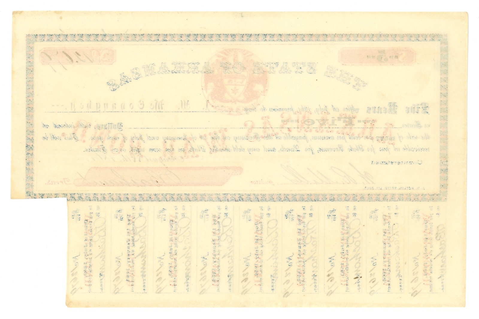 1862 State of Arkansas $5 War Bond CR-61J1 8% Coupon Bond (65239OZ)