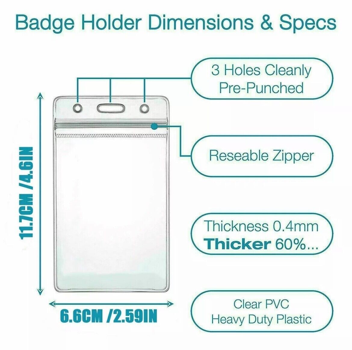 2-Pack Vertical ID Card Holder Clear Plastic Badge Resealable Waterproof credit