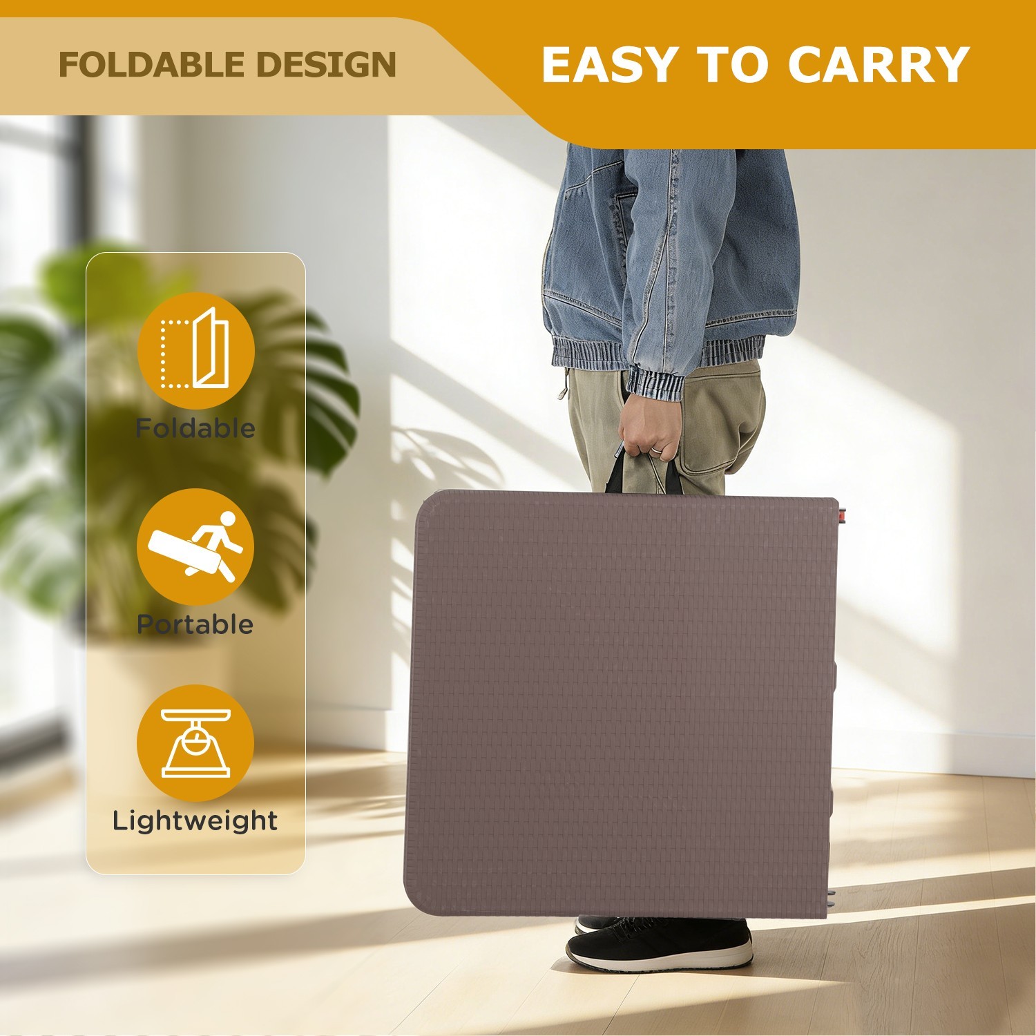 4FT Folding Table Half Portable Foldable Table Picnic Table for Office Home