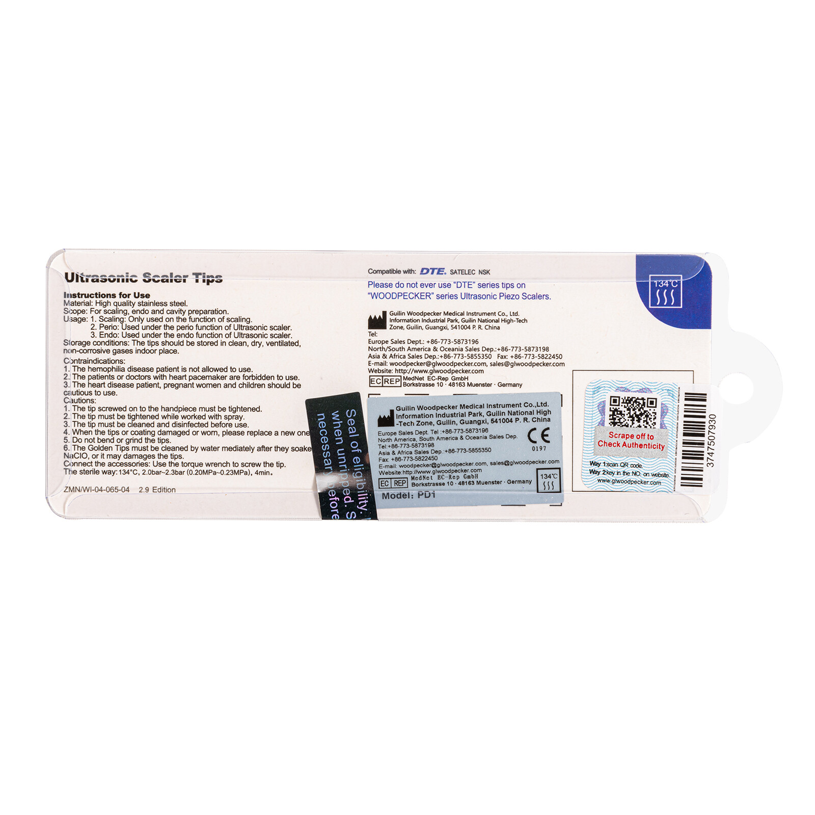 10Pcs-2Sets Woodpecker Ultrasonic Scaler PD1 Tips Set for DTE SATELEC Handpiece