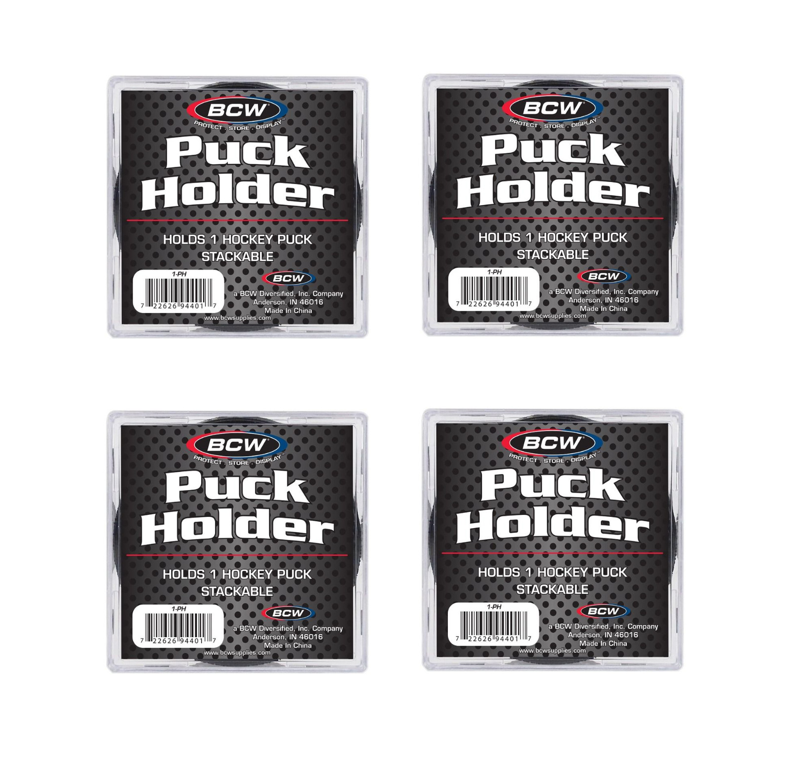 (4 Pack) BCW Square Hockey Puck Holder Cube Case Stackable For Regulation Pucks