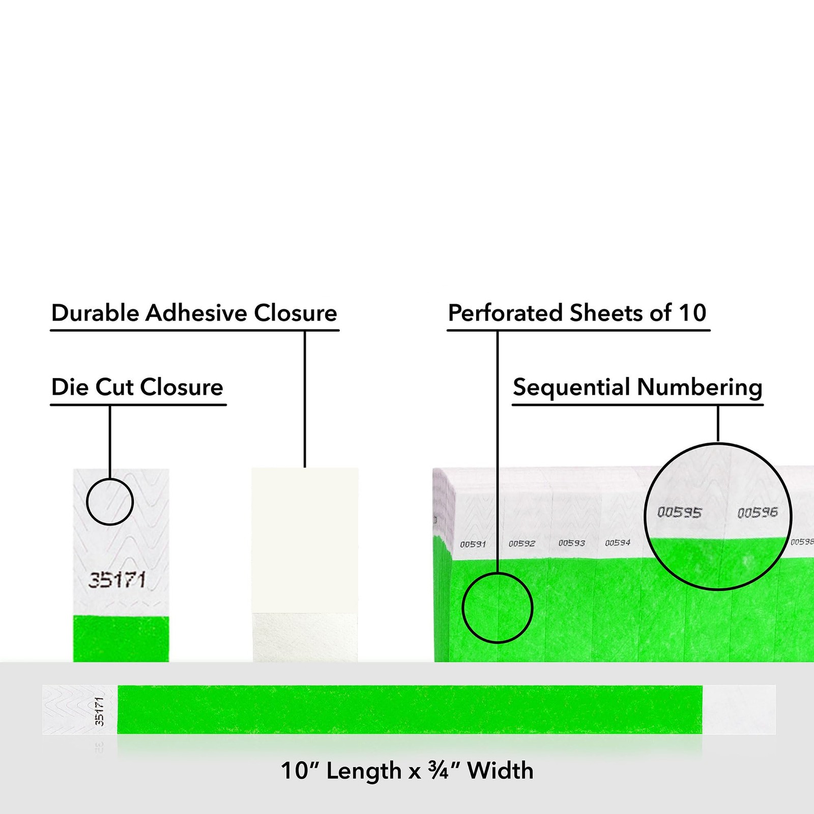 Tyvek Wristbands 500 Pcs, Party Hospital VIP, 5 Colors