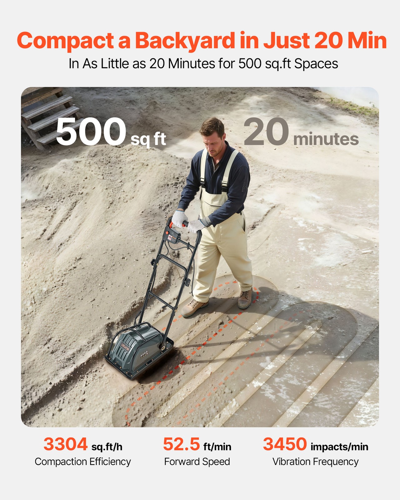 VEVOR Plate Compactor 130W Electric Ground Rammer 5kN Force 3.9in Depth