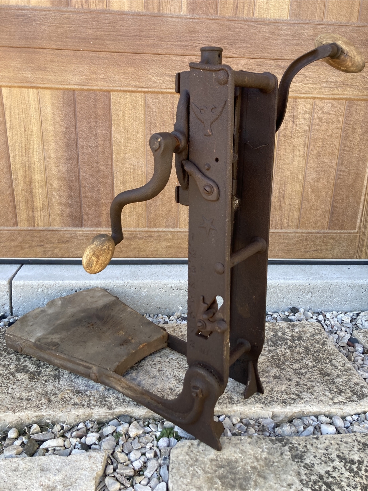 Antique Buckeye Boss Barn Beam Auger Drill Wood Cast Iron Anderson Indiana