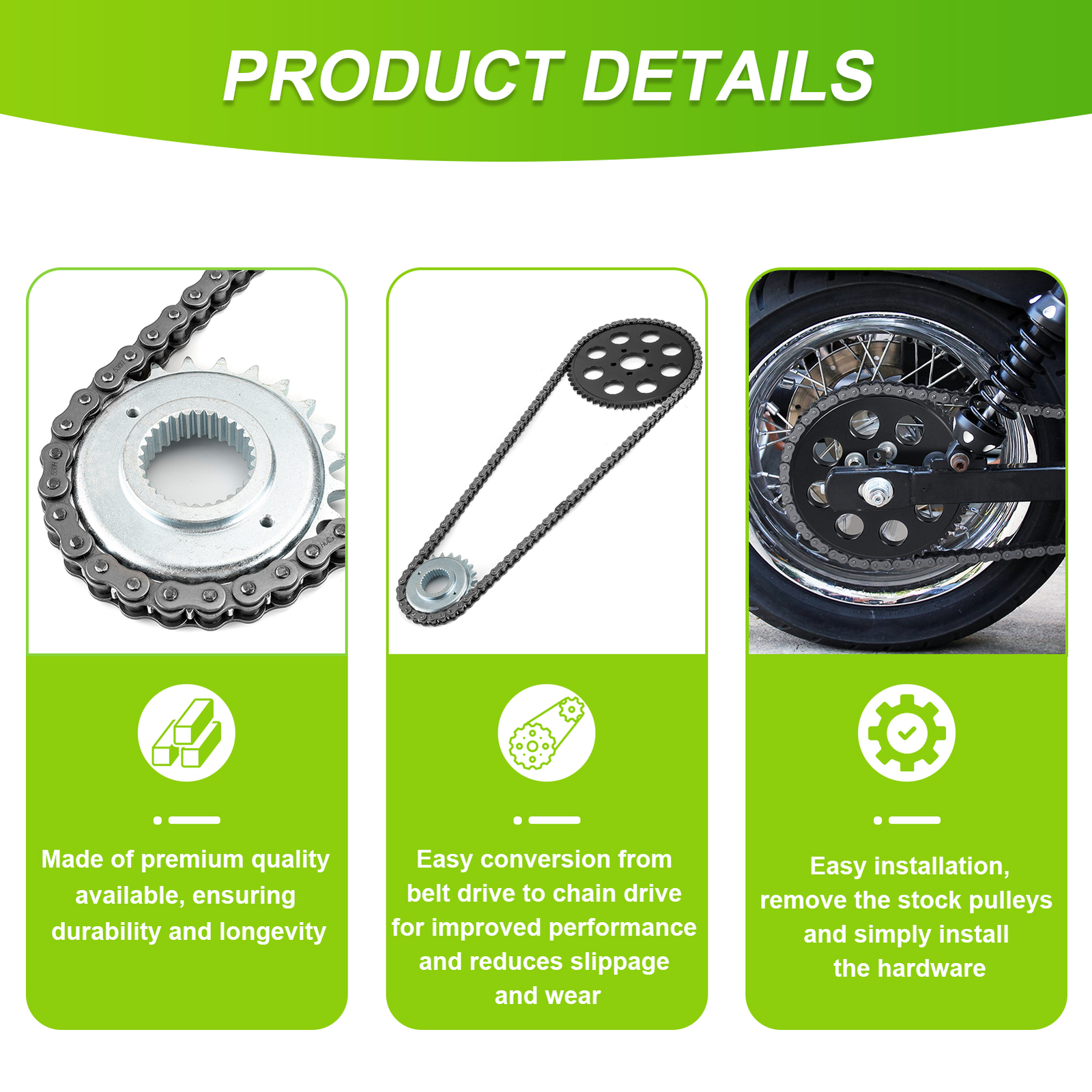 Chain Drive Conversion Kit For Harley Twin Cam Dyna Fat Bob Super Glide 06-17