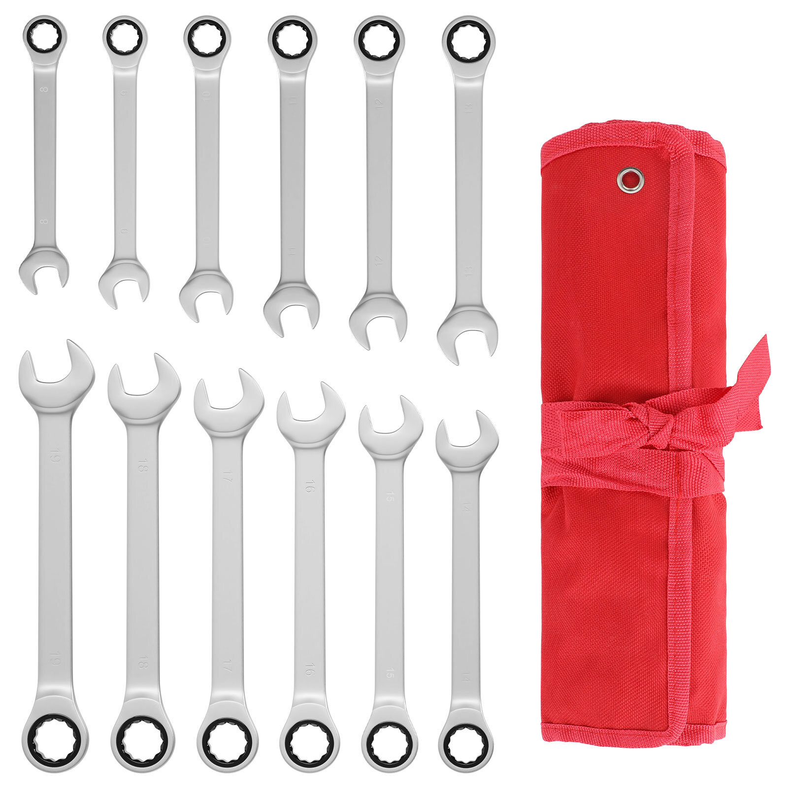 12Pc 8-19mm Metric Fixed Head Ratcheting Wrench Combination Spanner Tool Set