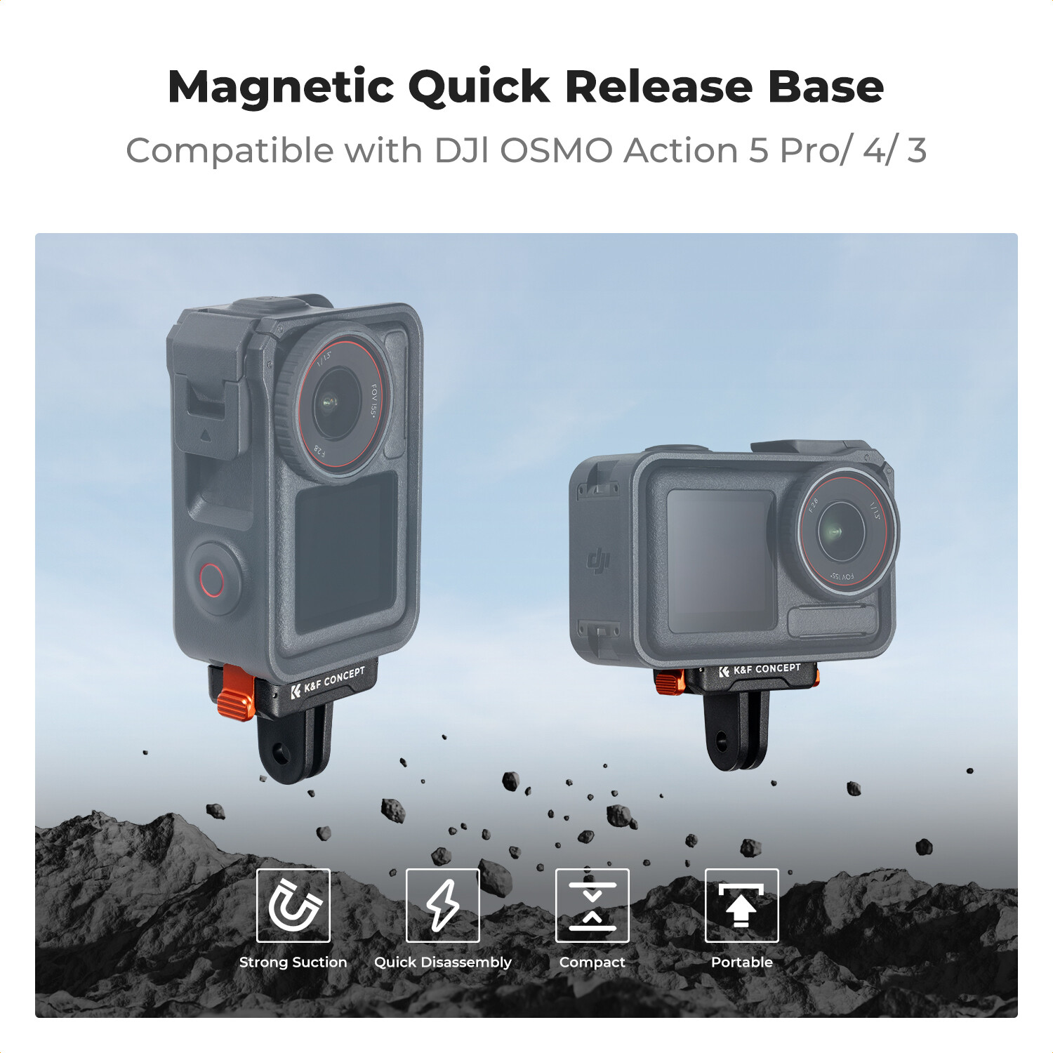 K&F Concept 2x Magnetic Quick Release Adapter Mount fr DJI Osmo Action 5 Pro 4 3