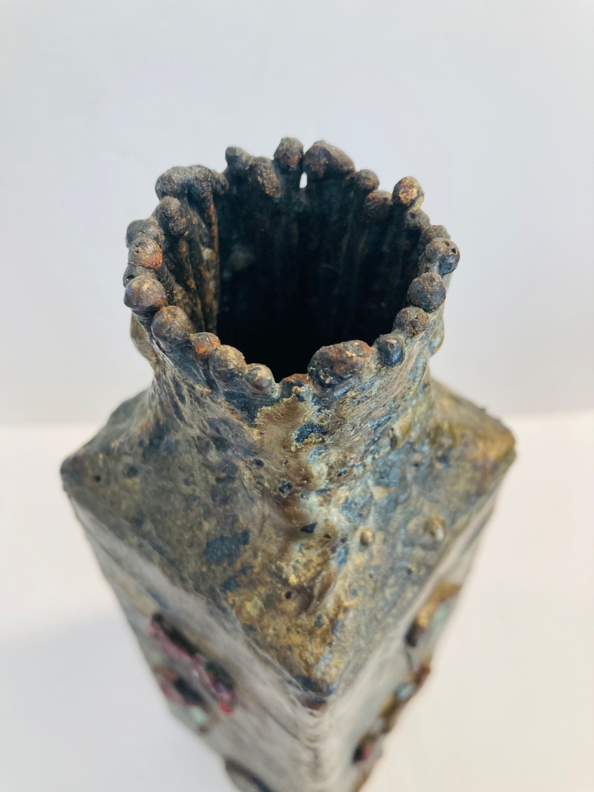 Beautiful MCM Metal Brutalist Bronze Vase Handmade Sculpture