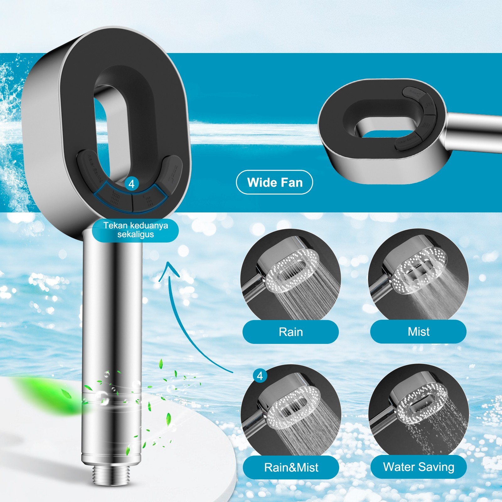 High Pressure Shower Head with handheld spray combo Filtered LED Temp Display