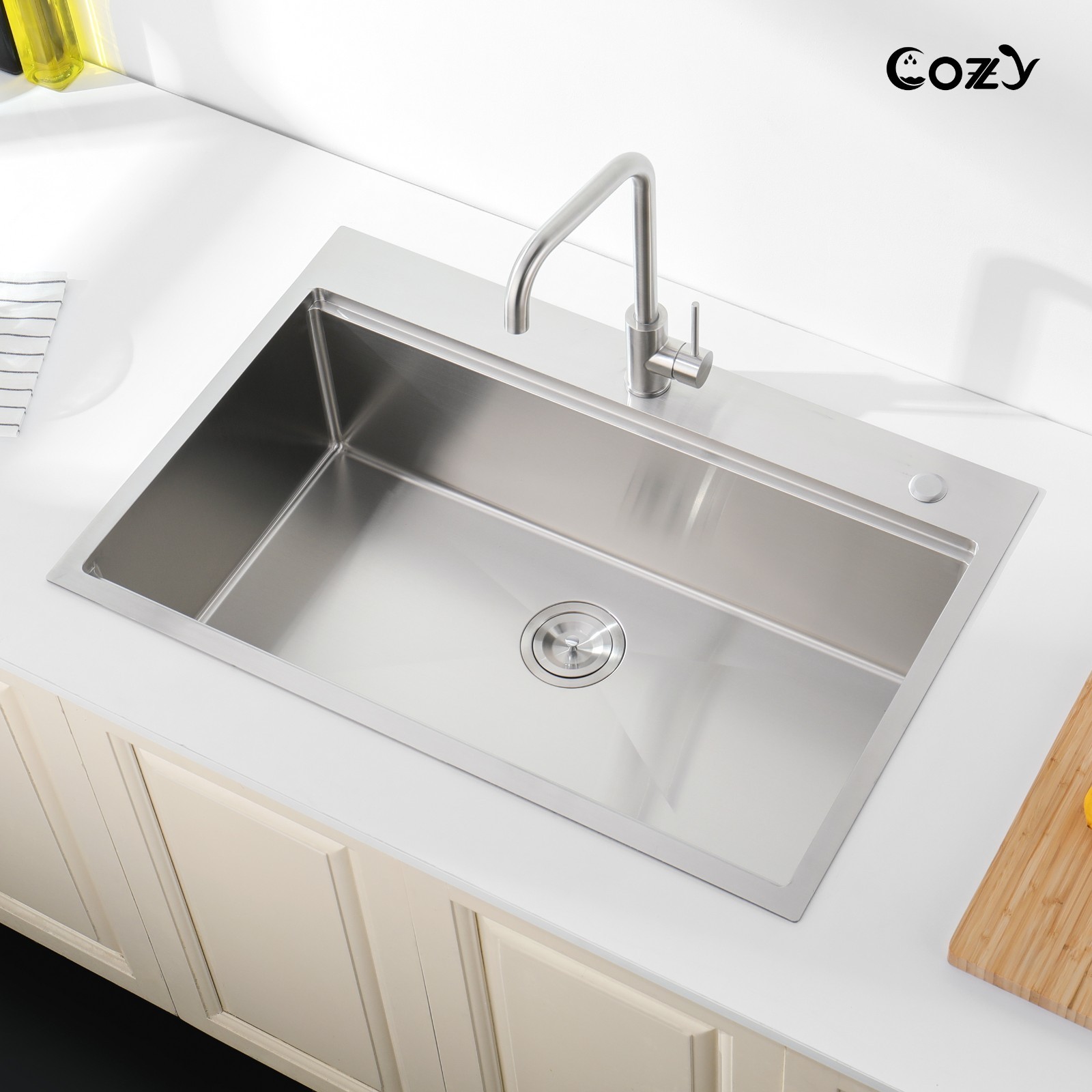 Cozy n Bath 33x22 inch overmount kitchen sink with accessors and drain