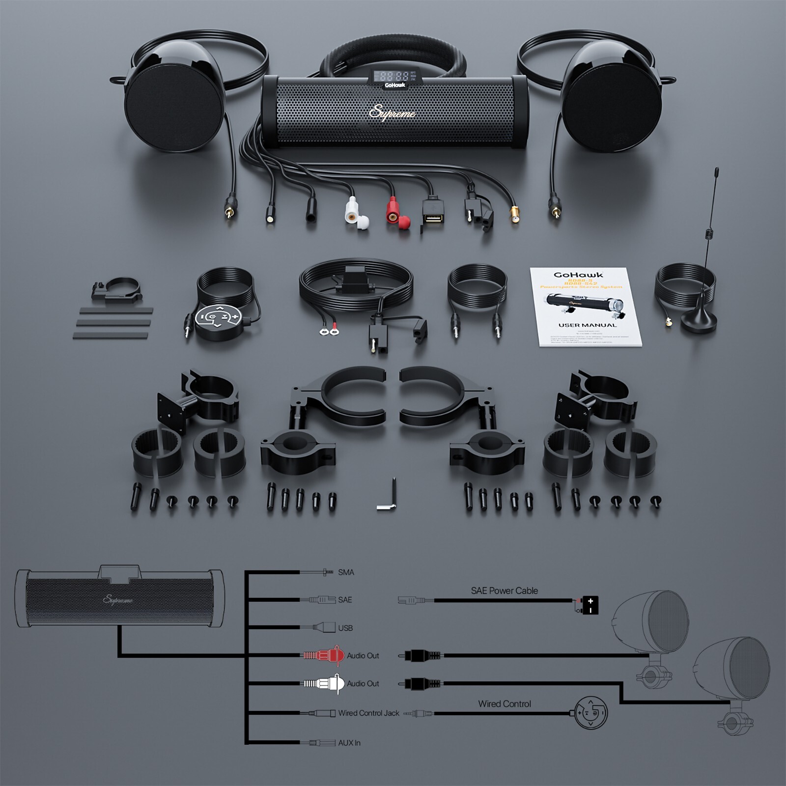 Waterproof Bluetooth Motorcycle Stereo 8 Speaker Soundbar Audio Radio MP3 System