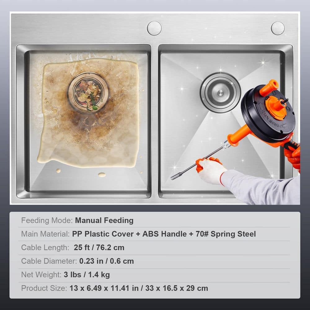 Drain Auger 25 Ft. Plumbing Snake with Drill Attachment Plumbers Snake Drain Clo