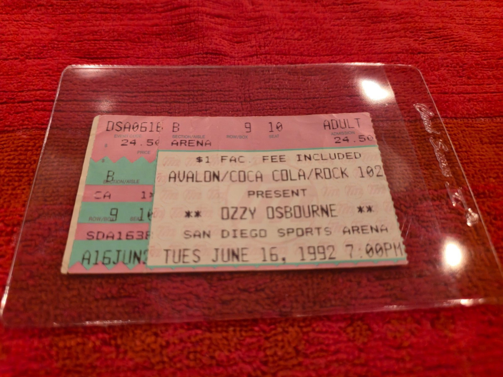 VINTAGE CONCERT TICKET STUB FOR OZZY OSBOURNE JUN 16 1992 SAN DIEGO SPORTS ARENA