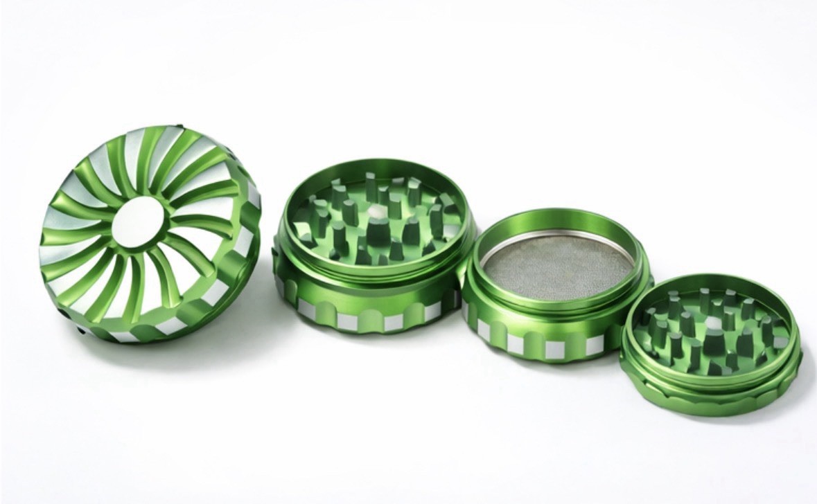 4pc Aluminum Spice Tobacco Herb Grinder 2.5” Magnetic Top Mesh Screen Crusher