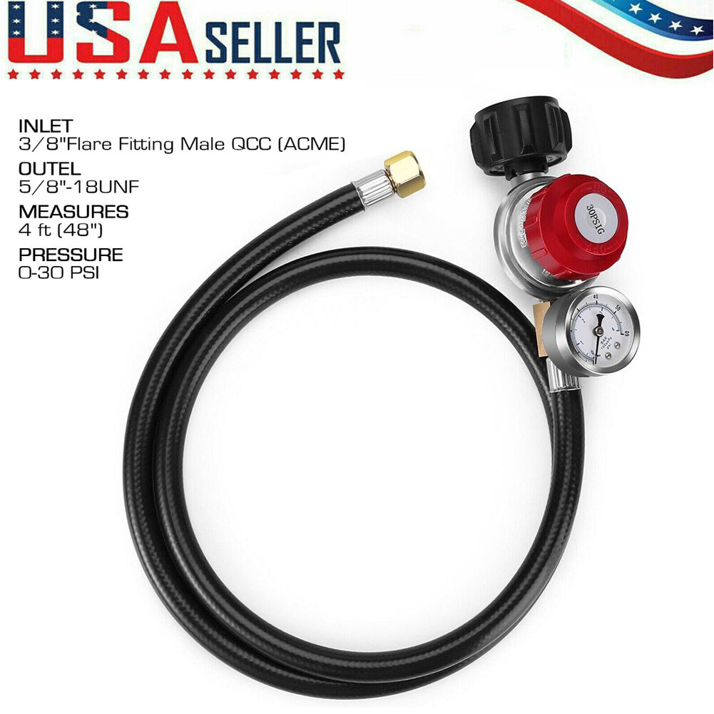 4 FT 0-30 PSI HP Propane Regulator Hose Gas Grill Regulator and PSI Gauge BBQ