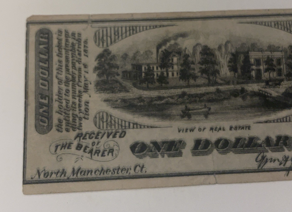 Very Rare 1879 1 Dollar Bill/Coupon Award Manchester Connecticut