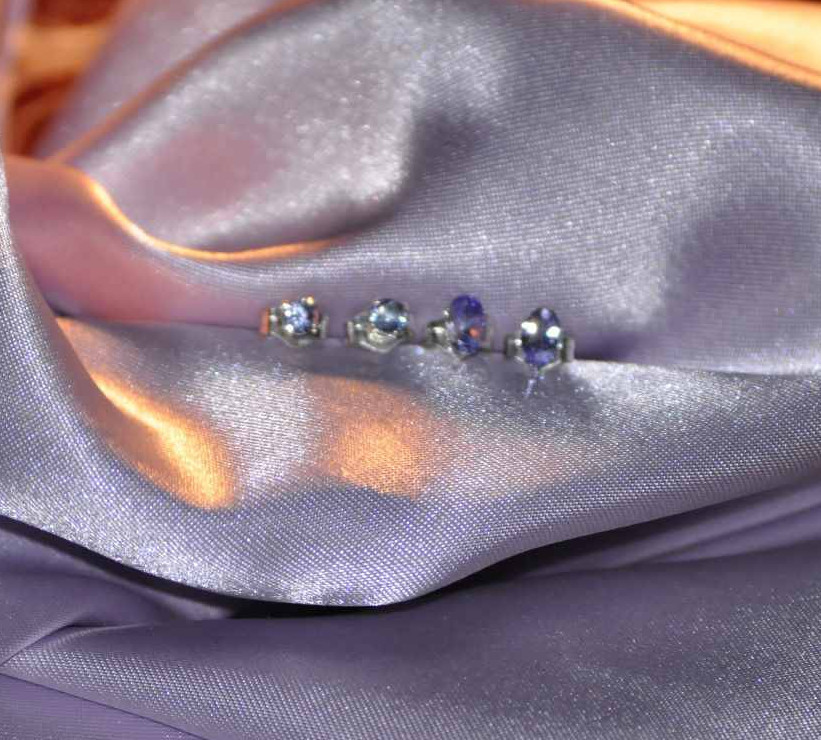 TWO PAIRS OF PETITE TANZANITE EARRINGS 5mm X 3mm OVAL & 3mm ROUND