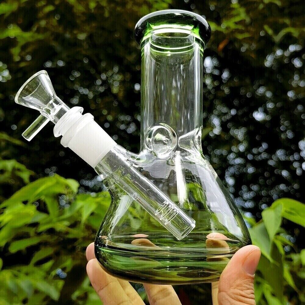 Small 6" Green Glass Bong Thick Smoking Water Pipe Beaker Bubbler W/Bowl USA