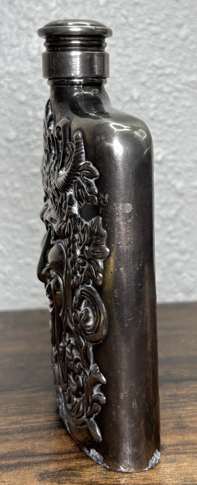 Godinger Silverplated Bacchus Vintage Metal Flask*SOLD AS IS*