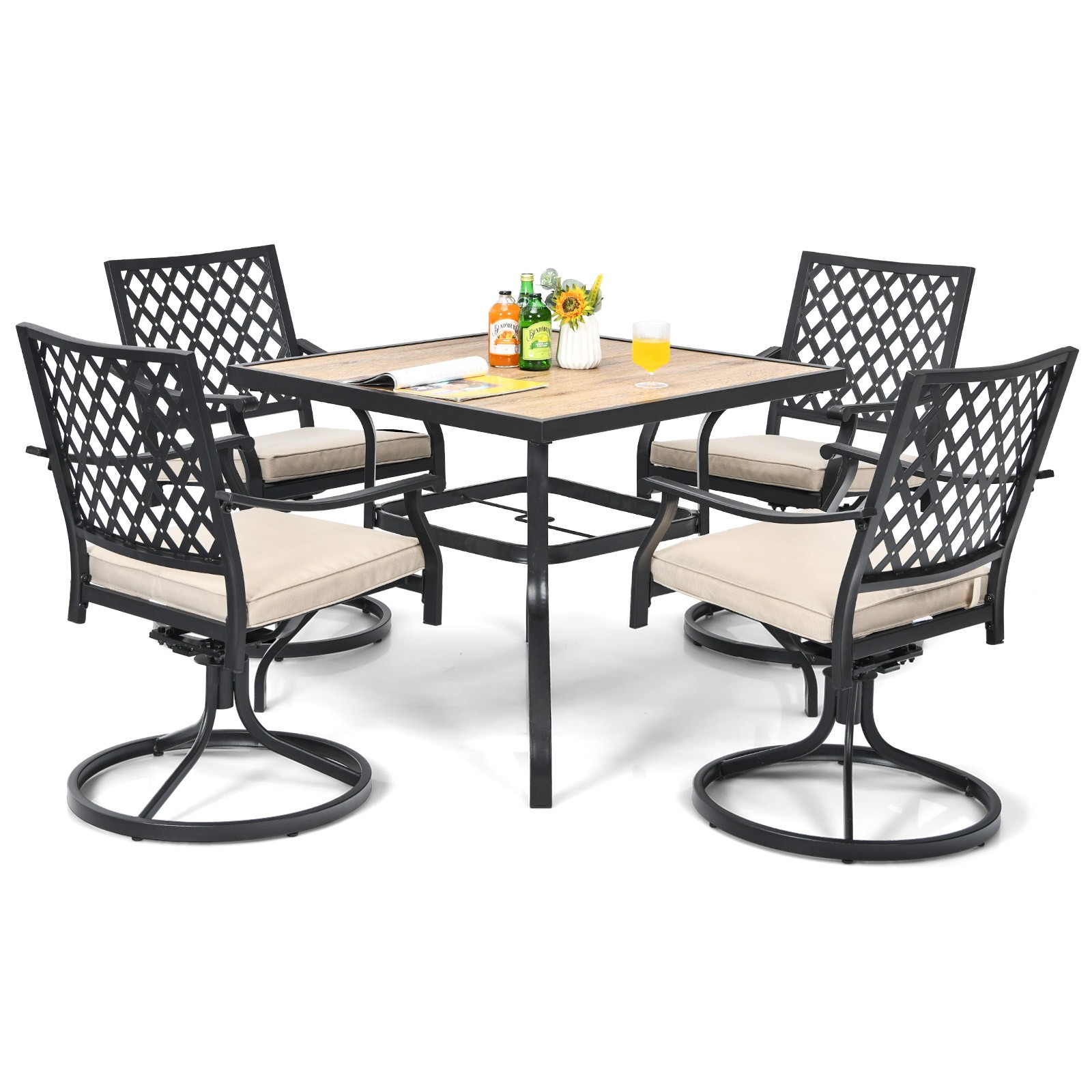 2PCS Patio 360° Swivel Dining Chairs Outdoor Lattice Rocker Cushioned w/ Armrest
