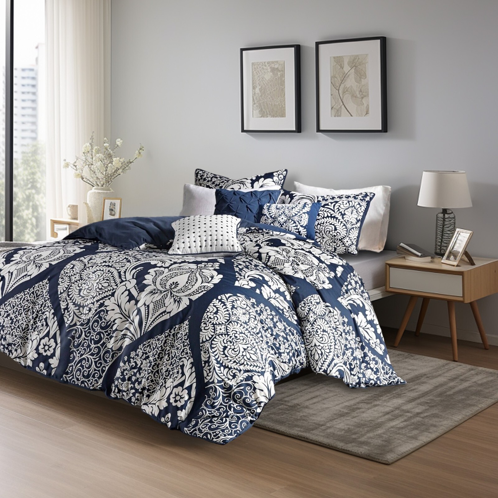 Madison Park 6 Piece Contrasted Color Cotton Sateen Printed Duvet Cover Set