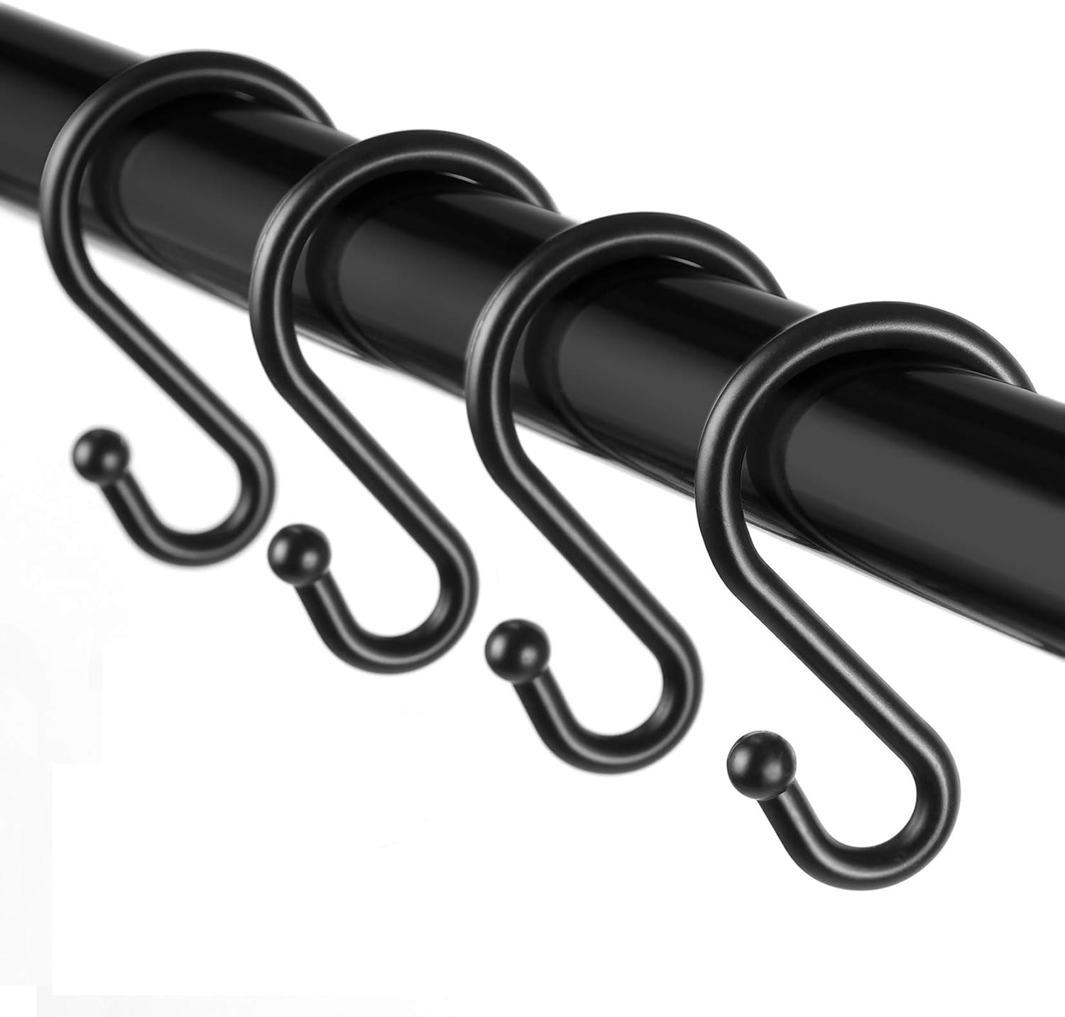 Metal Shower Curtain Hooks，Set of 12 Rings，Rust Resistant S 12PCS, Black