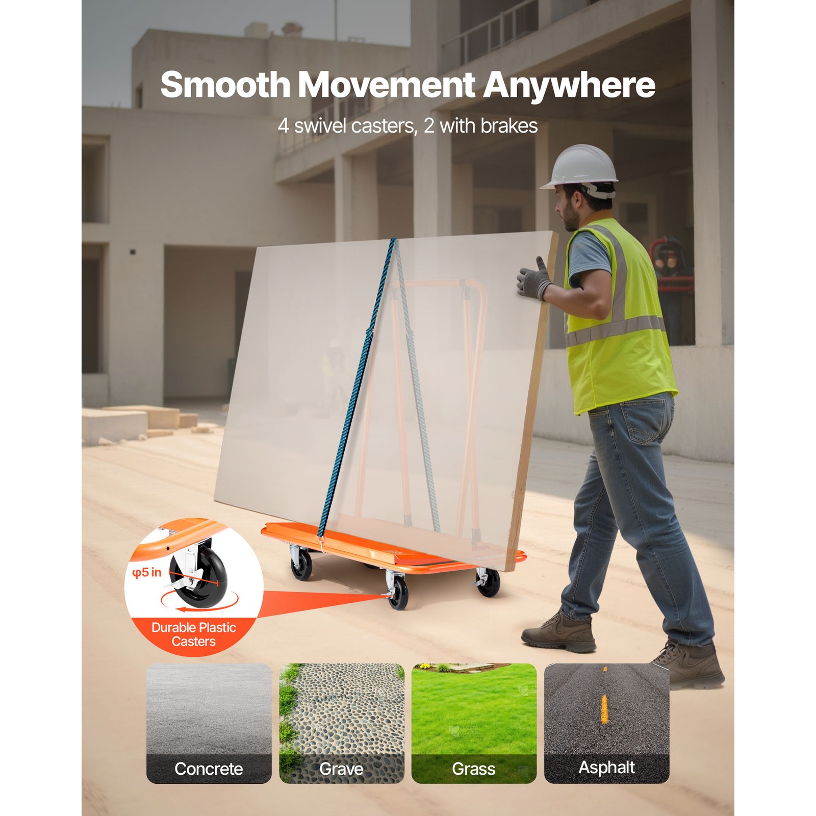 Uimoso Drywall Cart Dolly 1800 lbs Capacity Steel Panel Trolley for Plasterboard