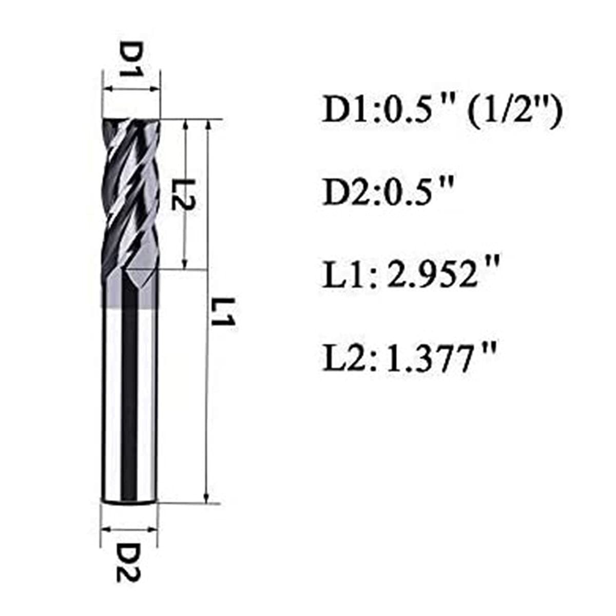 5PCS 1/2 " 4 FLUTE LONG CARBIDE END MILL - TiALN COATED