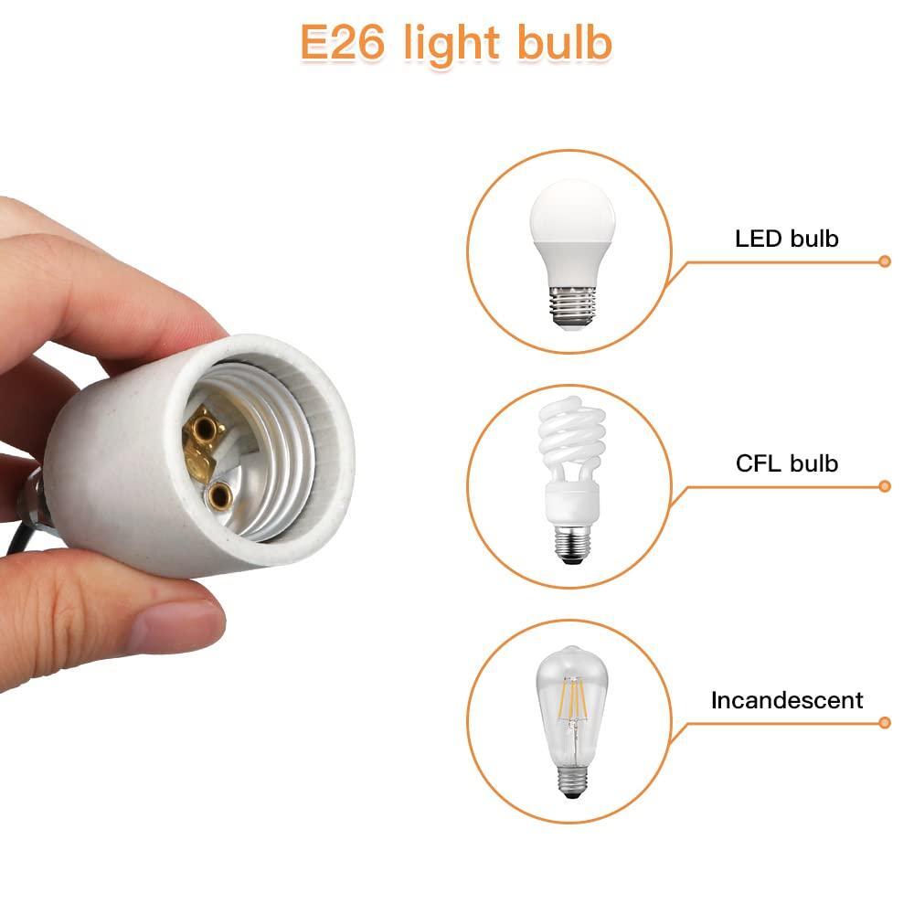 Ceramic E26 Medium Socket Holder Lamp Fixture with 18-AWG Wire