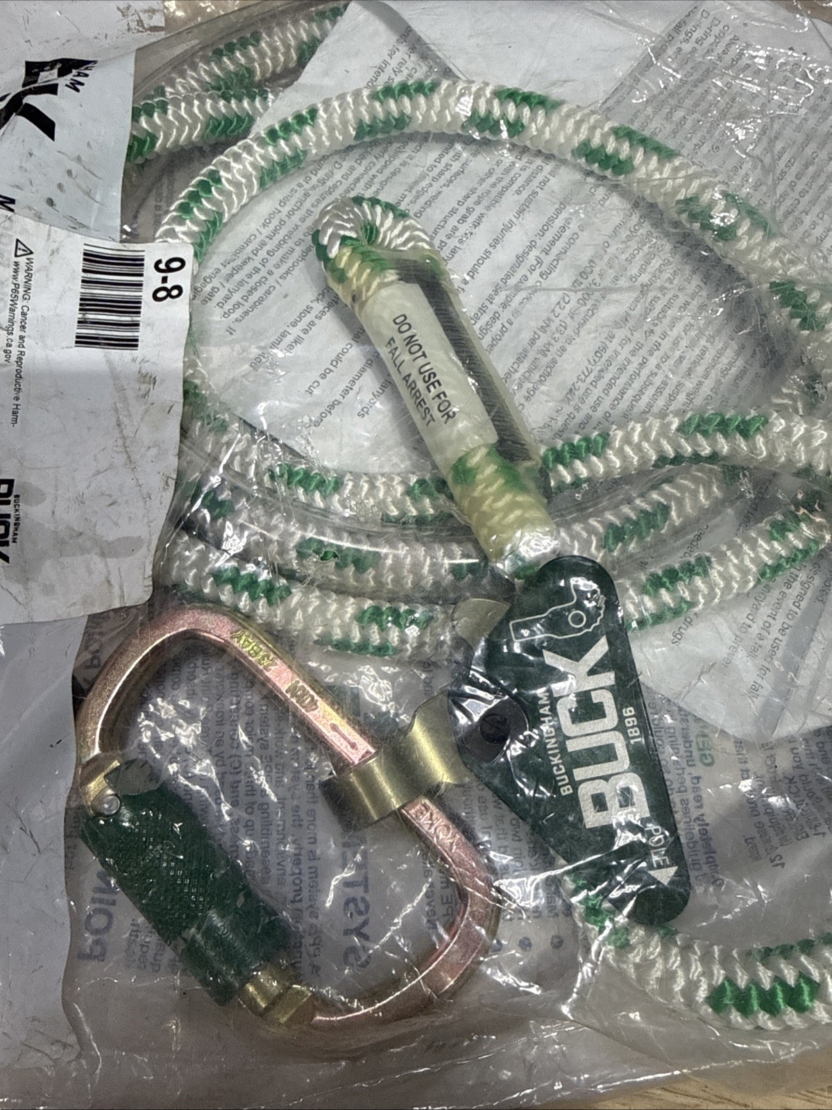 Buckingham Buck 9-8 Safety Fall Lanyard 8 Foot NEW Unused Old Stock