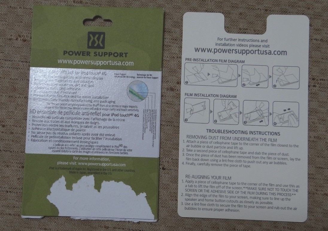 NWOT POWER SUPPORT HD ANTI-GLARE FILM SET FOR iPOD TOUCH 4G