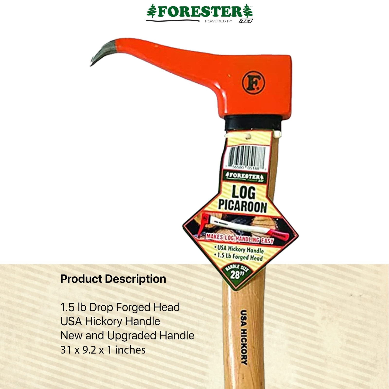 FORESTER Hookaroon Pickaroon Logging Tool - 28 Inch USA Hickory Handle Forged...