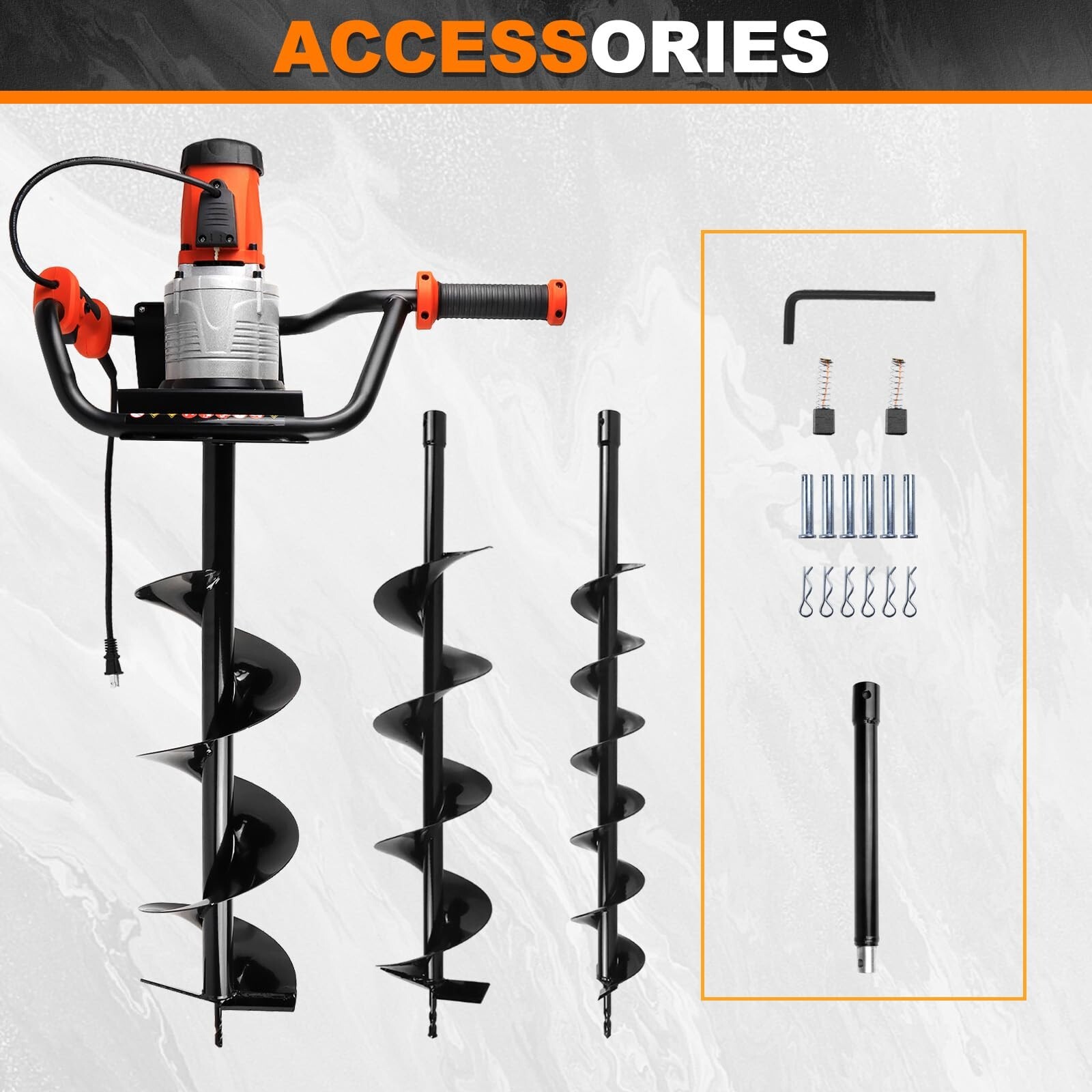 1700W Electric Post Hole Digger Earth Auger with 4, 6, 8-Inch Bits