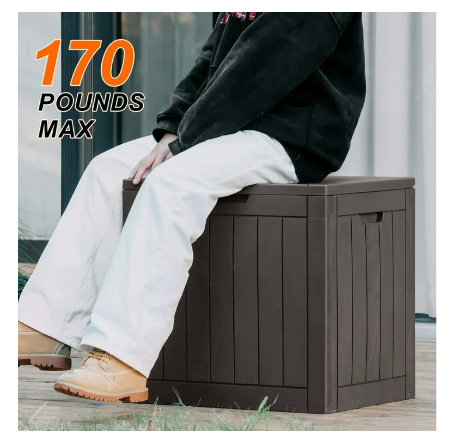 Gianna 31 Gallon Resin Deck Box, Waterproof UV Resistant Outdoor Storage Box for