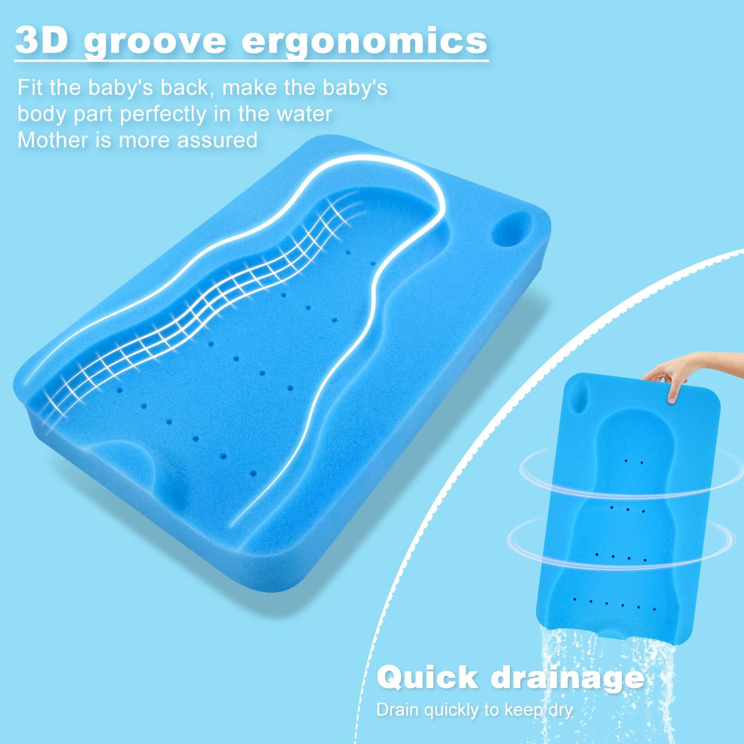 Baby Bath Sponge Soft Infant Bath Mat Newborn Cushion Odor Free (Blue)