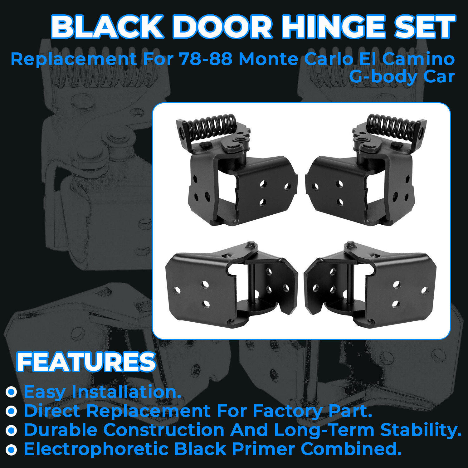 4pc Door Hinges For 78-88 G-body Malibu Regal El Camino Oldsmobile Monte Carlo
