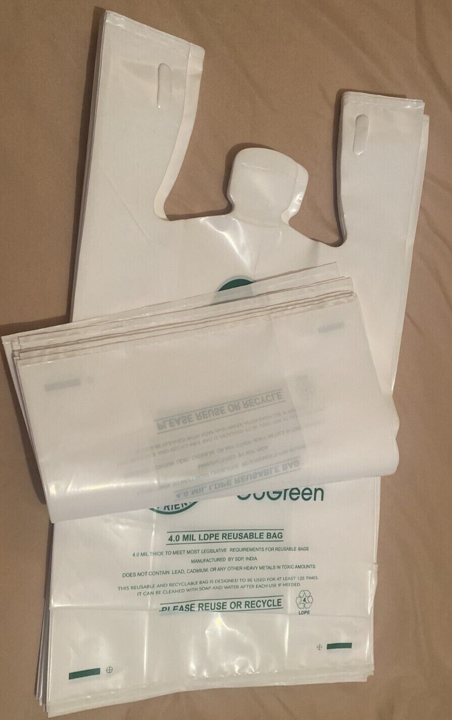 Extra Heavy Duty 1/6 21 x 6.5 x 11.5 4.0 mil T-Shirt Plastic Grocery Bags