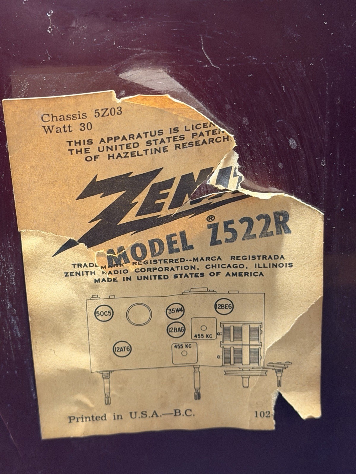 Vintage Zenith Z522R Tube AM Clock Radio Mid Century – Working