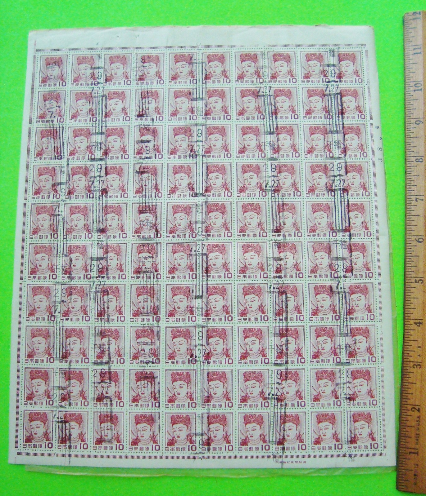 Oddball 1950's FULL SHEET OF 100 JAPANESE GODDESS 10-YEN STAMPS ? Commemorative?
