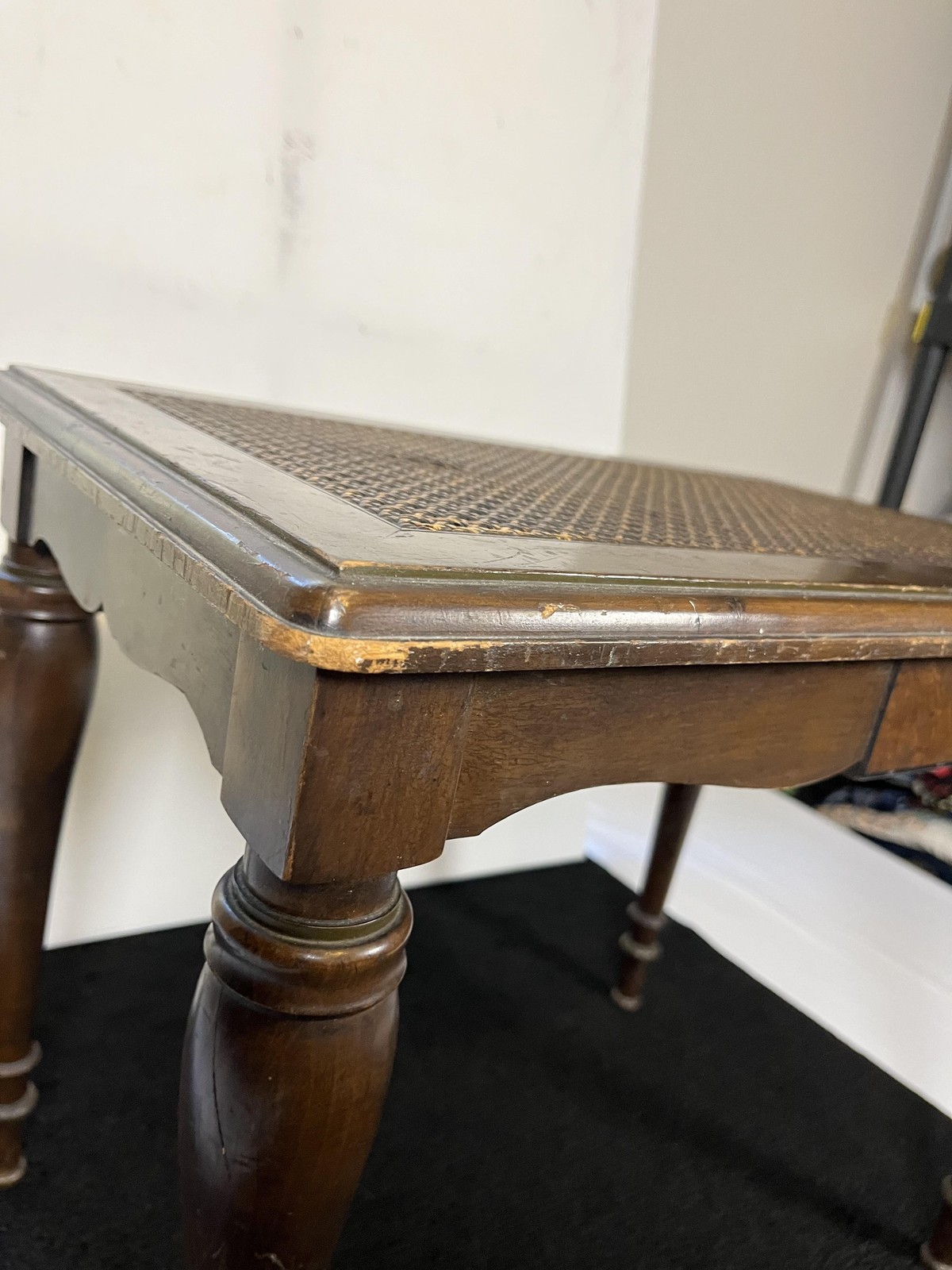 Vintage Estey Cane Top Wood Organ Piano Bench Table Owosso Michigan Brown Seat