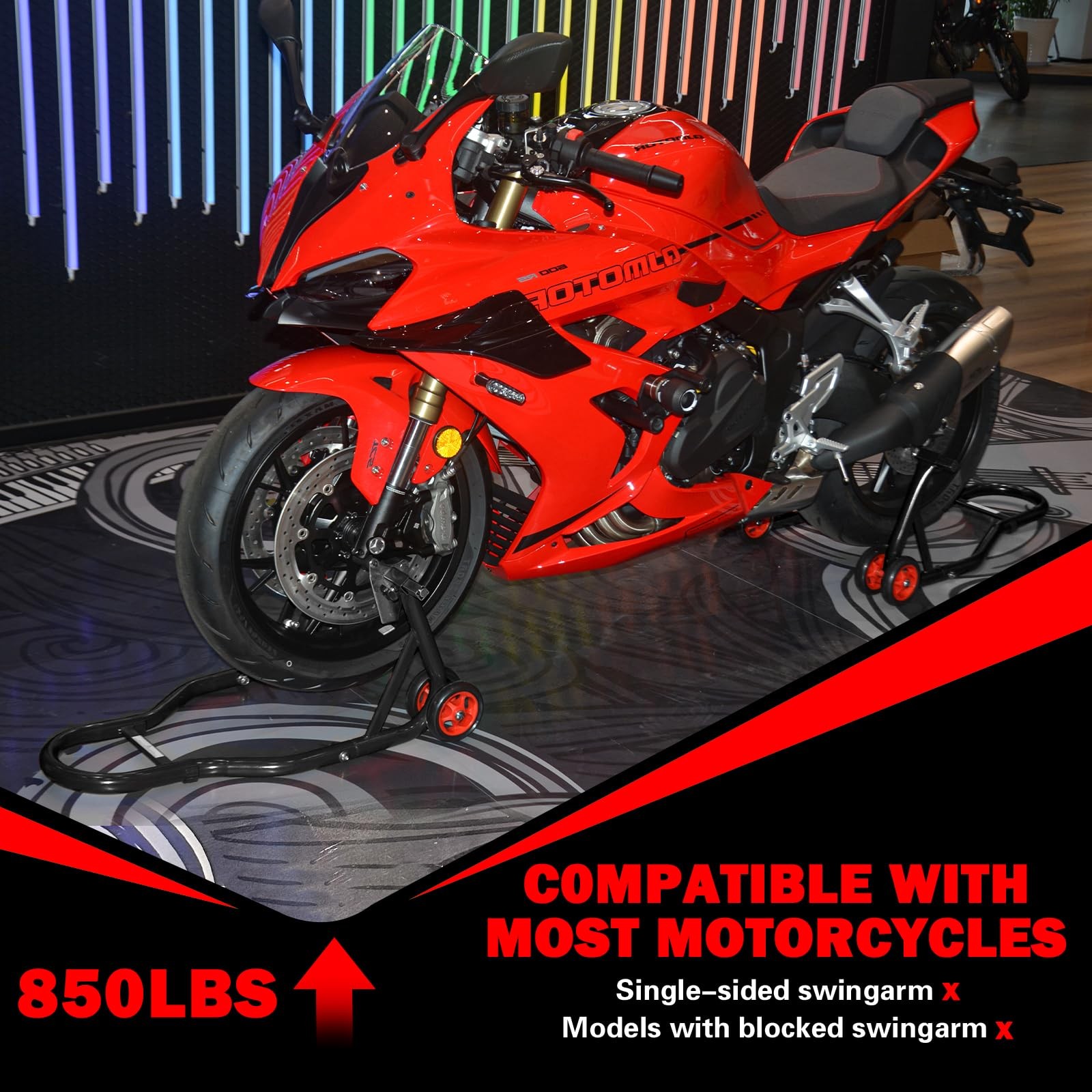 MOTO4U Motorcycle Front & & Rear Stand Black, & Black