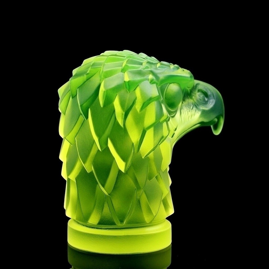 Uranium Glass ' Head Eagle ' Hood Ornament Sculpture 1930' H.Hoffmann