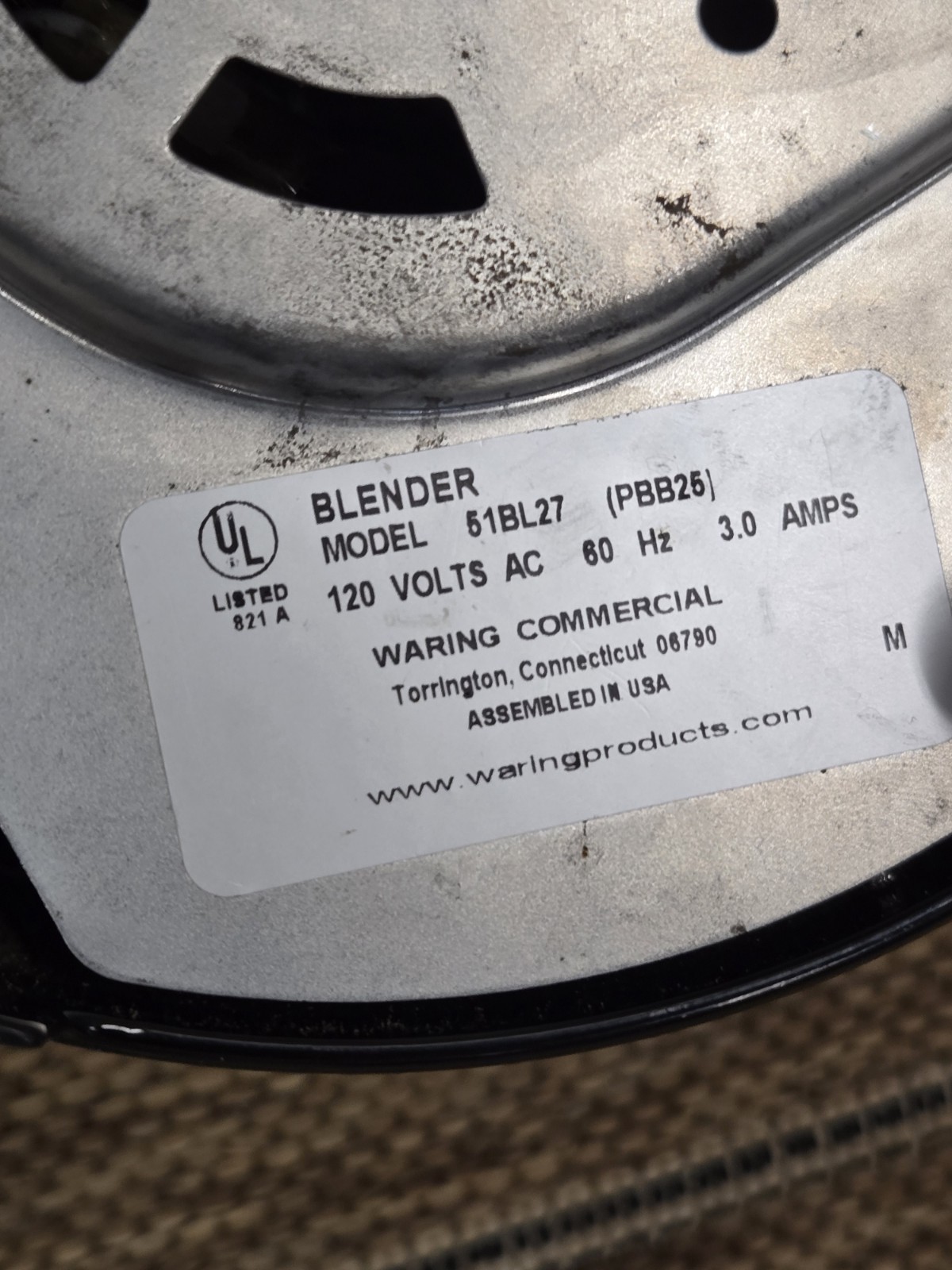 Waring Commercial Bar Blender, model 51bl27. 2 Speed. Stainless Container