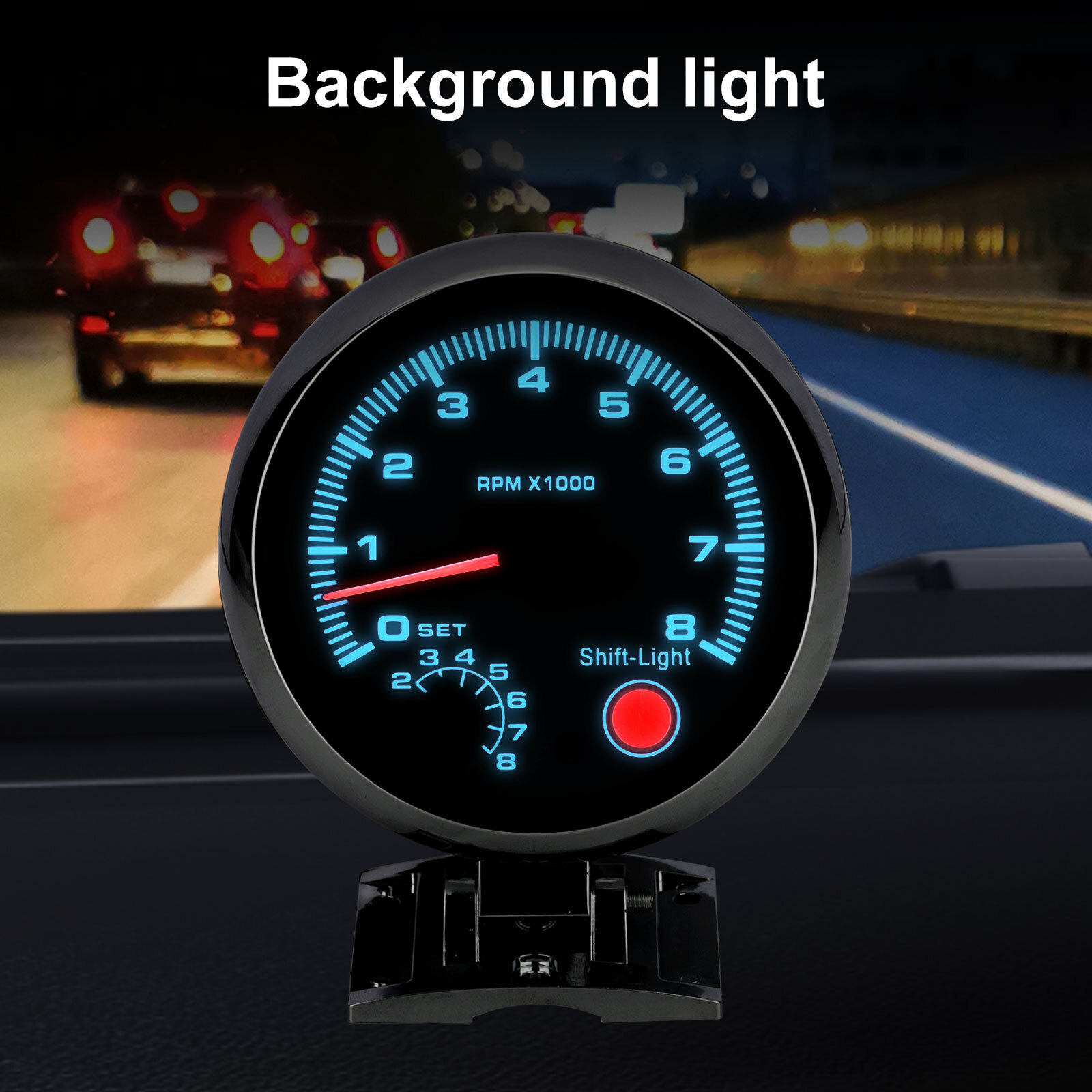3.75'' 12V Car Tachometer Gauge Meter LED Inter Shift Light 0-8000 RPM Universal