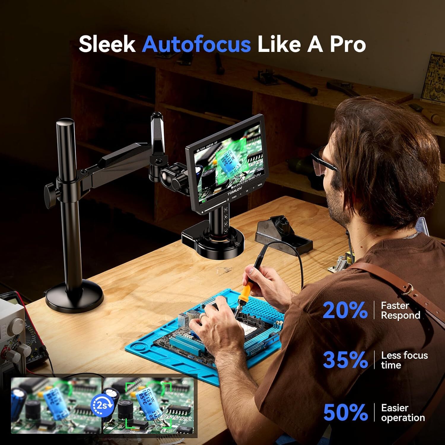 TOMLOV Autofocus Digital Microscope 2000x 52MP HDMI Coin Microscope 4K Camera