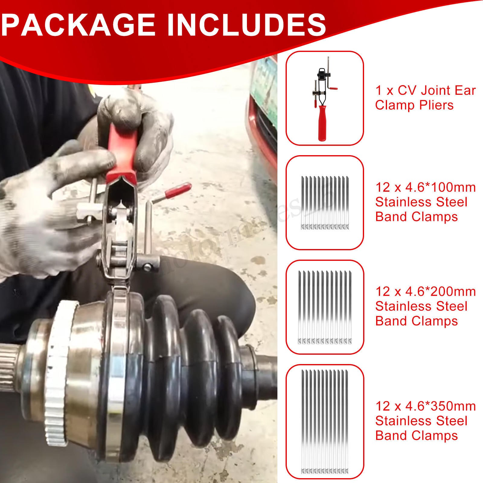 For Auto / ATV CV Joint Banding Boot Axle Clamp Pliers w/ 36 Crimp Bands Replace