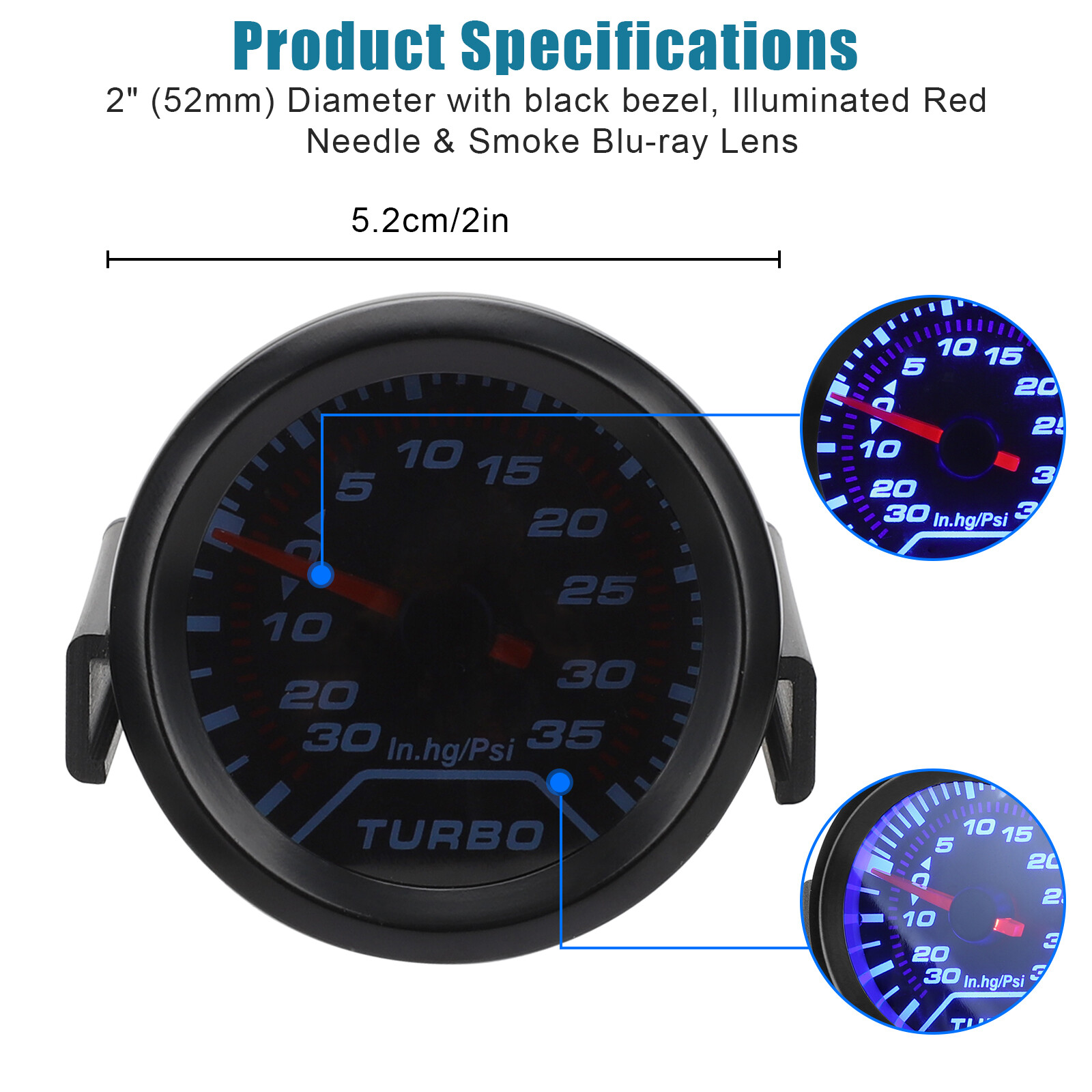Universal 2" 52mm Digital Boost Gauge 0-35 PSI Pressure Turbo Meter Smoked Face